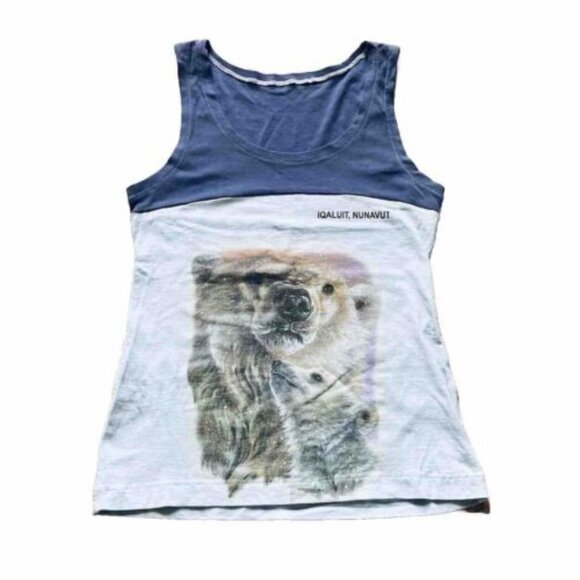 Arctic Polar Bear Tank Top Souvenir Shirt Iqaluit Nunavut Canada Blue Colorblock - Picture 5 of 5